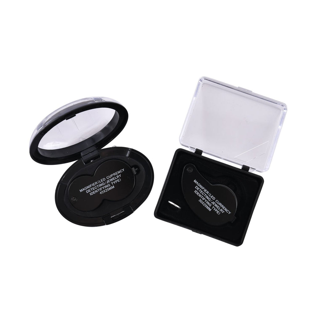 2er Set Juwelier Lupe mit LED- und UV Licht, 40x und 30x Linse, 6.5x3x3cm, schwarz