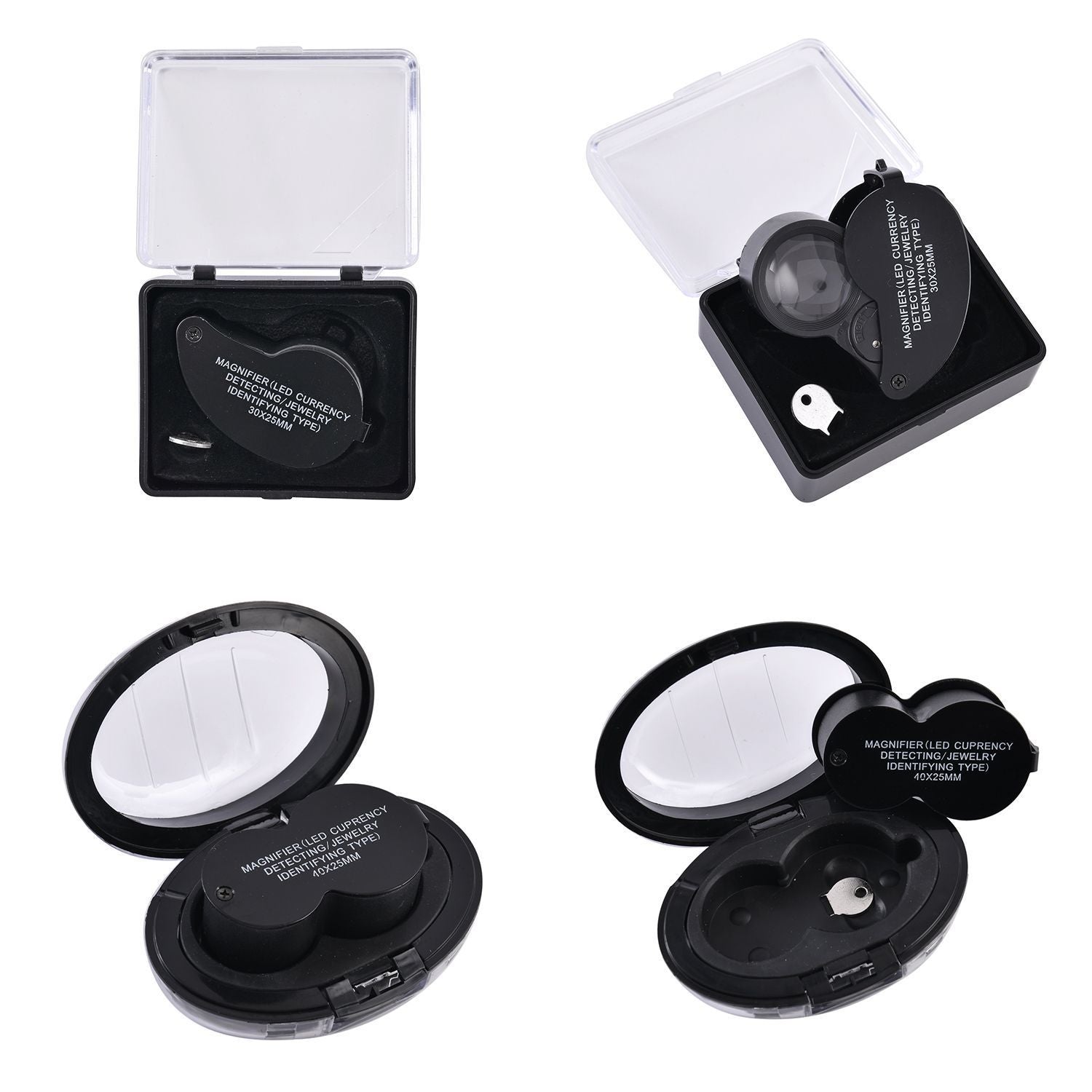 2er Set Juwelier Lupe mit LED- und UV Licht, 40x und 30x Linse, 6.5x3x3cm, schwarz