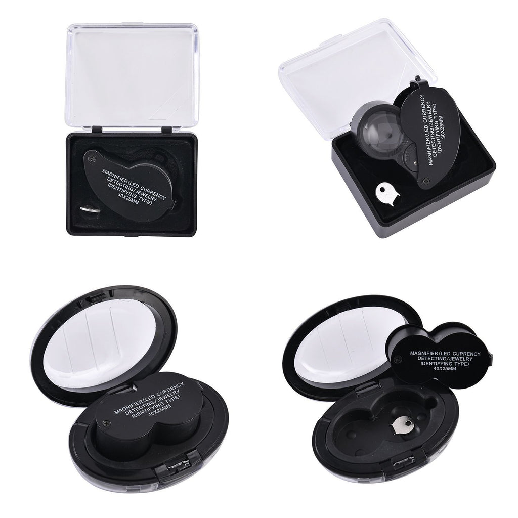2er Set Juwelier Lupe mit LED- und UV Licht, 40x und 30x Linse, 6.5x3x3cm, schwarz