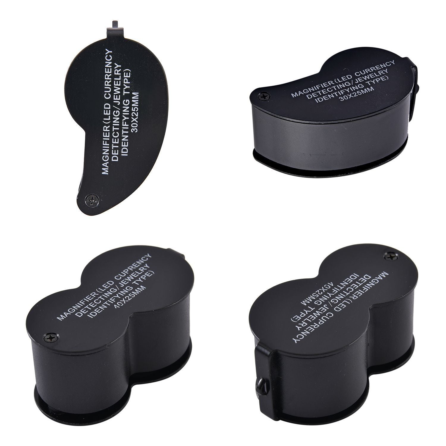 2er Set Juwelier Lupe mit LED- und UV Licht, 40x und 30x Linse, 6.5x3x3cm, schwarz