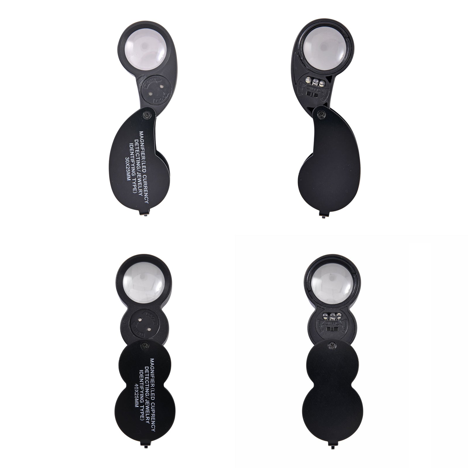 2er Set Juwelier Lupe mit LED- und UV Licht, 40x und 30x Linse, 6.5x3x3cm, schwarz