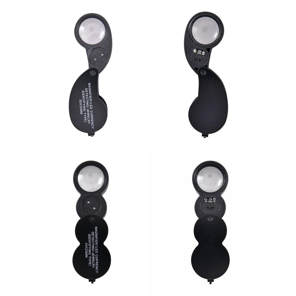 2er Set Juwelier Lupe mit LED- und UV Licht, 40x und 30x Linse, 6.5x3x3cm, schwarz