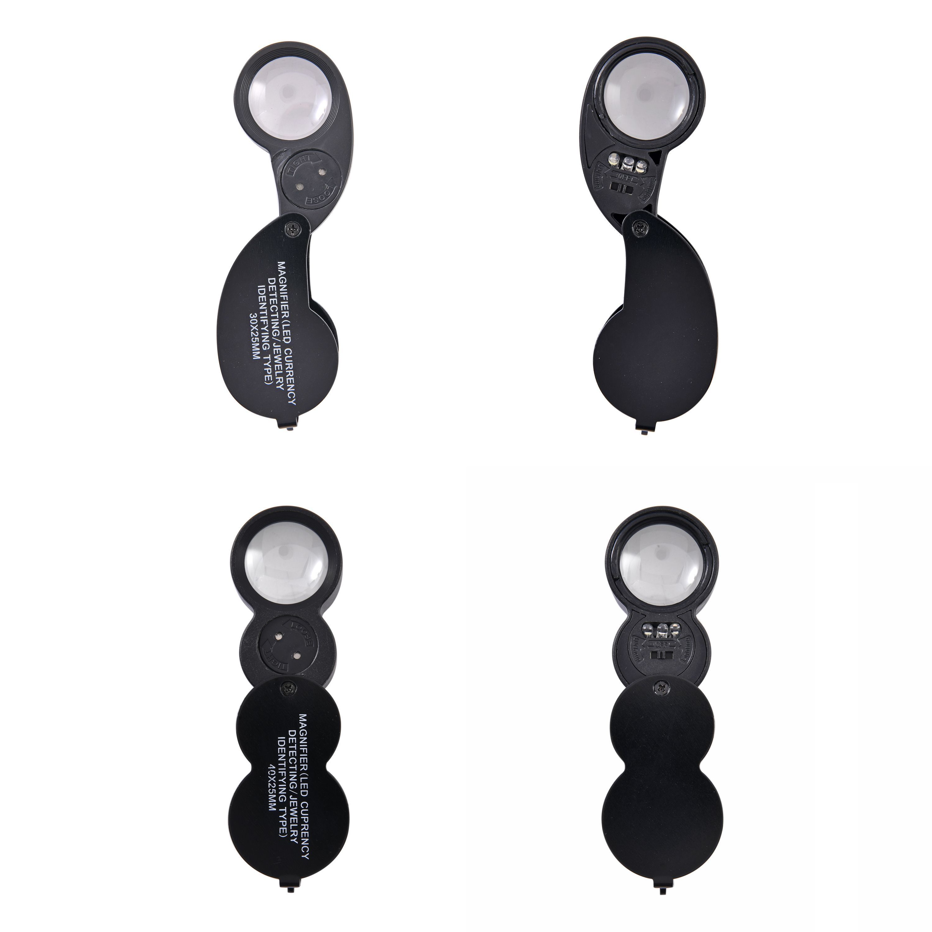 2er Set Juwelier Lupe mit LED- und UV Licht, 40x und 30x Linse, 6.5x3x3cm, schwarz
