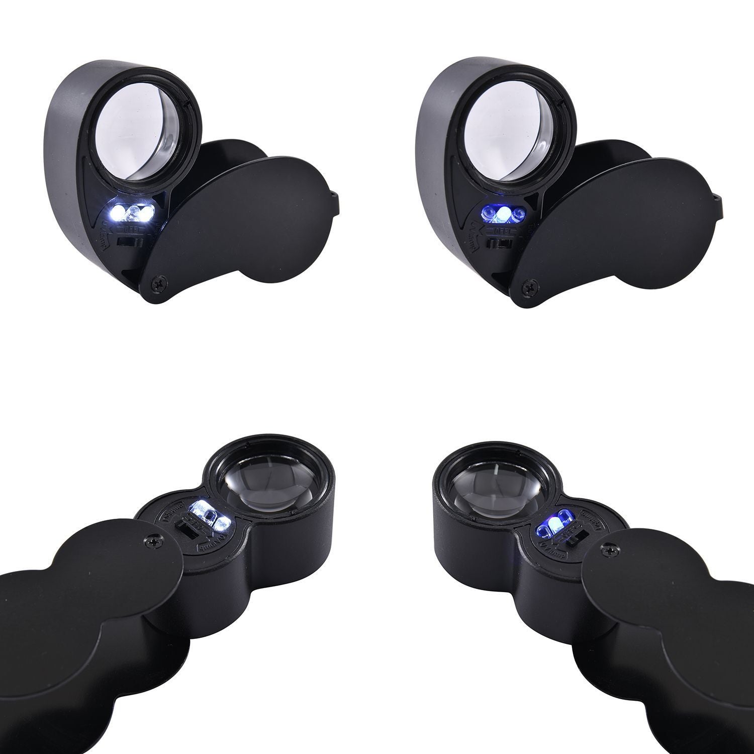 2er Set Juwelier Lupe mit LED- und UV Licht, 40x und 30x Linse, 6.5x3x3cm, schwarz