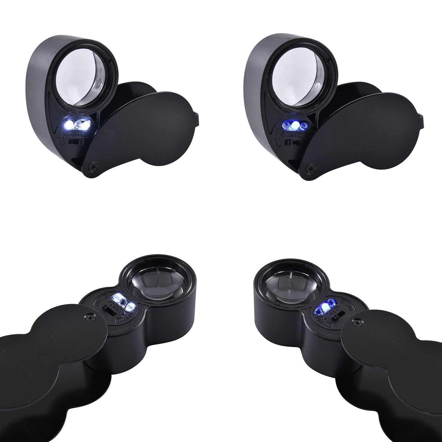 2er Set Juwelier Lupe mit LED- und UV Licht, 40x und 30x Linse, 6.5x3x3cm, schwarz