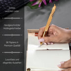 Kreuzgeprägtes Leder Notizbuch mit 96 Seiten & 1 Holzstift, braun