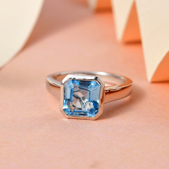 Himmelblauer Topas Ring, 925 Silber platiniert ca. 4.35 ct