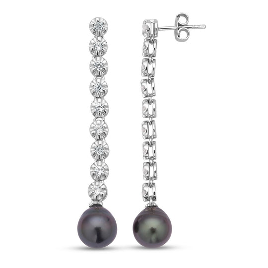 Tahiti Perle und weiße Zirkon-Ohrringe, 8-9mm, 925 Silber rhodiniert ca. 0.94 ct