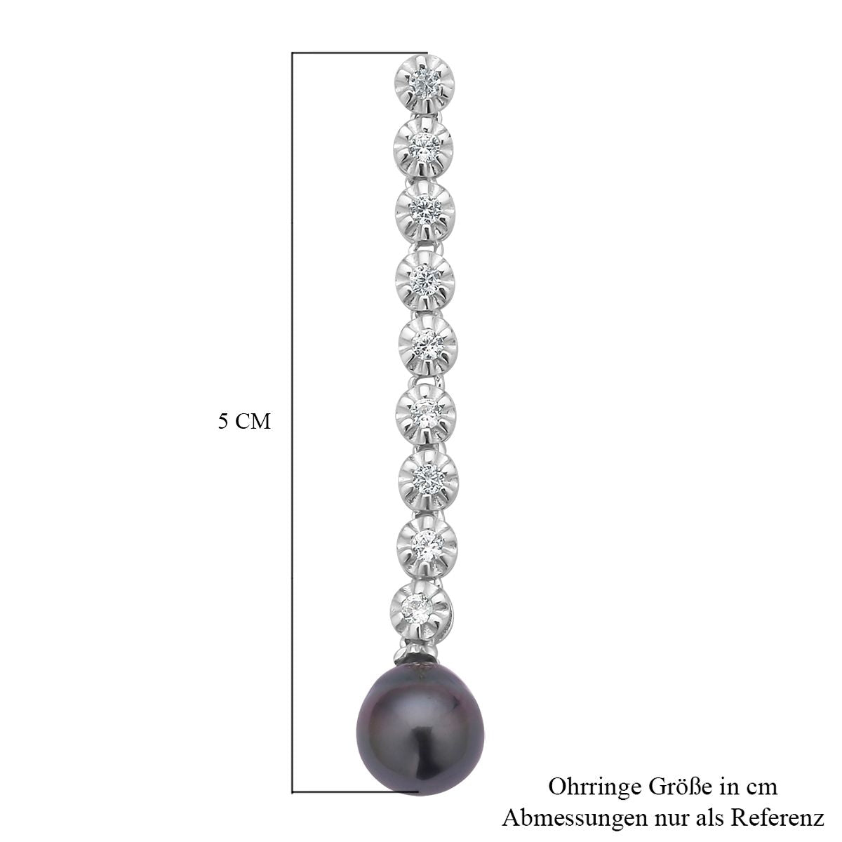 Tahiti Perle und weiße Zirkon-Ohrringe, 8-9mm, 925 Silber rhodiniert ca. 0.94 ct