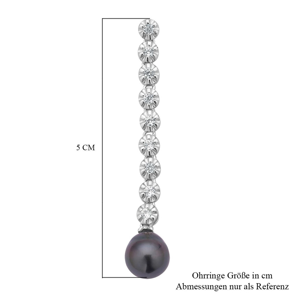 Tahiti Perle und weiße Zirkon-Ohrringe, 8-9mm, 925 Silber rhodiniert ca. 0.94 ct