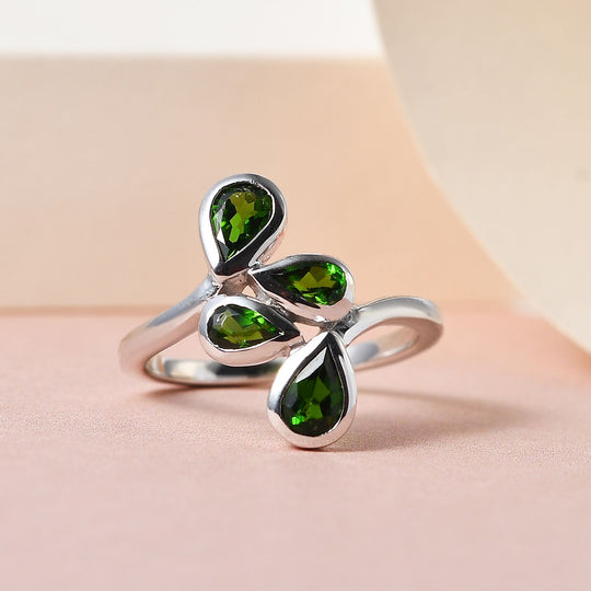 Natürlicher Chromdiopsid-Ring, 925 Silber platiniert ca. 1.39 ct