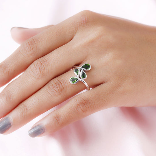Natürlicher Chromdiopsid-Ring, 925 Silber platiniert ca. 1.39 ct