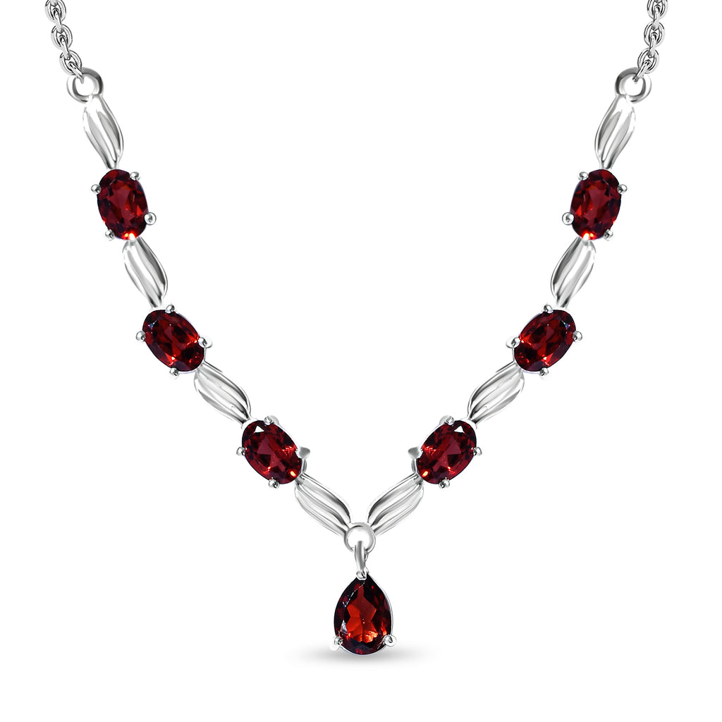 Rote Granat Halskette, ca. 45 cm, 925 Silber ca. 4,06 ct