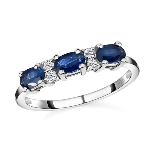 Kanchanaburi Blauer Saphir und weißer Zirkon-Ring, 925 Silber platiniert ca. 0.94 ct