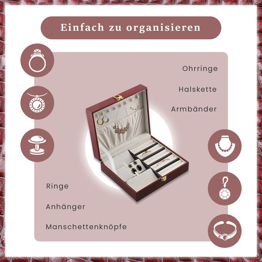 Schmuckschatulle aus 100% echtem Leder mit Eidechse Prägung, 22x18x7 cm, bronze