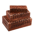3er Set Handgeschnitzes Boxen aus Sheeshamholz mit Kaschmir und Schmetterling, 21x13 cm