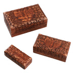3er Set Handgeschnitzes Boxen aus Sheeshamholz mit Kaschmir und Schmetterling, 21x13 cm