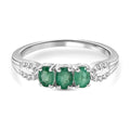 Kagem sambischer Smaragd und weißer Zirkon-Ring, 925 Silber (Größe 16.00) ca. 0,61 ct
