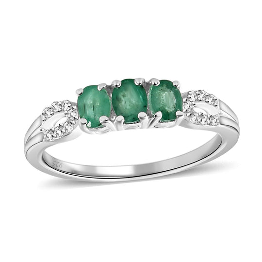 Kagem sambischer Smaragd und weißer Zirkon-Ring, 925 Silber ca. 0.61 ct