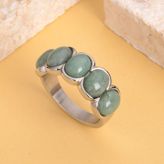 Grüner Aventurin-Ring, reiner Edelstahl ca. 5.00 ct