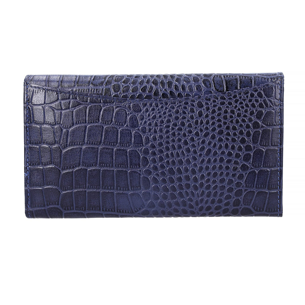 Echtleder Portemonnaie mit Krokoprägung und RFID-Schutz, 19,5x11,45 cm, marine
