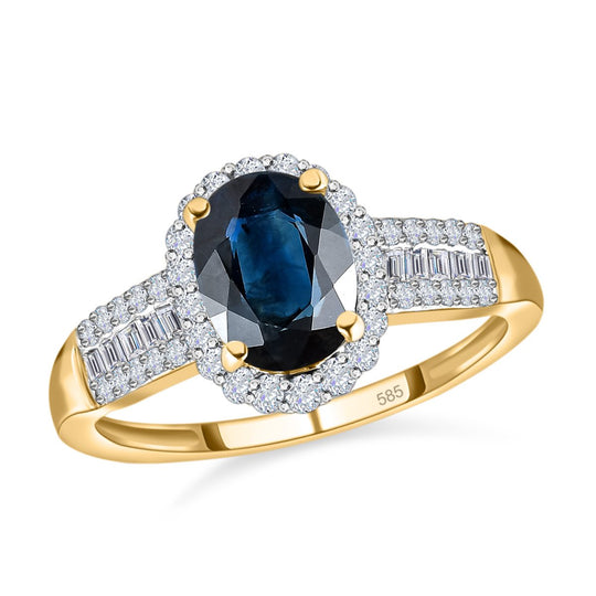 AAA Ozean-grüner Saphir und weißer Diamant-Ring, 585 Gold ca. 1,93 ct