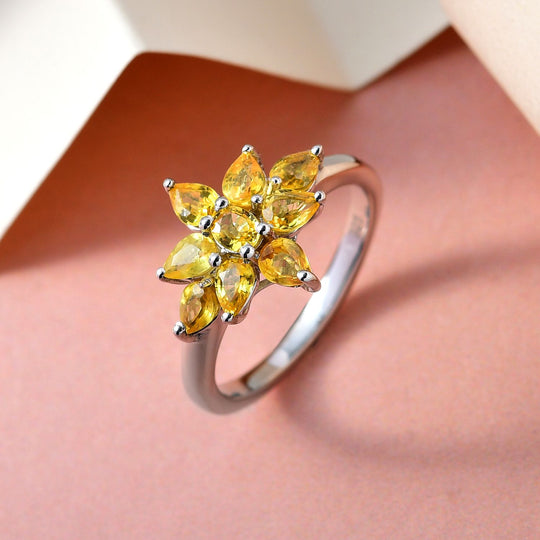 Gelber Saphir-Ring, 925 Silber platiniert ca. 2.00 ct