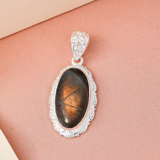 Feuer Labradorit Anhänger, 925 Silber ca. 9.43 ct