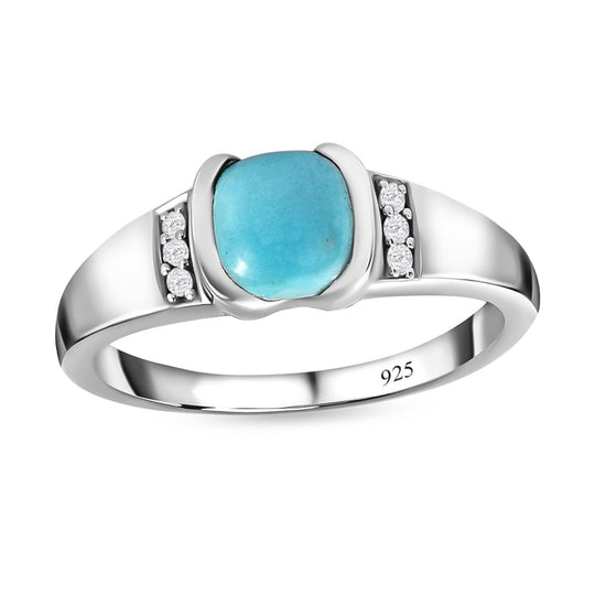 Amerikanischer, natürlicher Sleeping Beauty Türkis und weißer Zirkon-Ring, 925 Silber platiniert ca. 0.95 ct