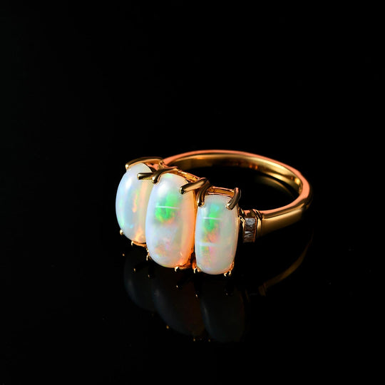 Natürlicher, äthiopischer Welo Opal Ring, 925 Silber Gelbgold Vermeil (Größe 21.00) ca. 3.72 ct