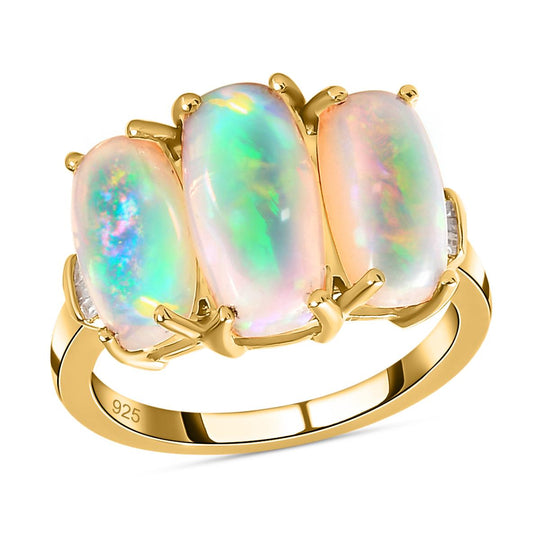 Natürlicher, äthiopischer Welo Opal Ring, 925 Silber Gelbgold Vermeil (Größe 21.00) ca. 3.72 ct