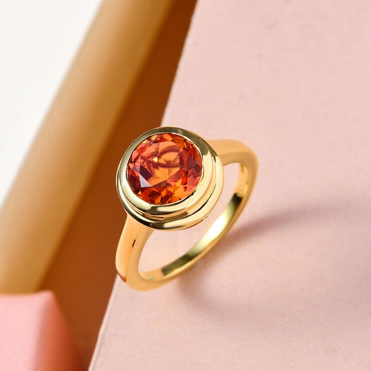 Padparadscha Triplette Quarz-Ring, 925 Silber vergoldet ca. 3.06 ct