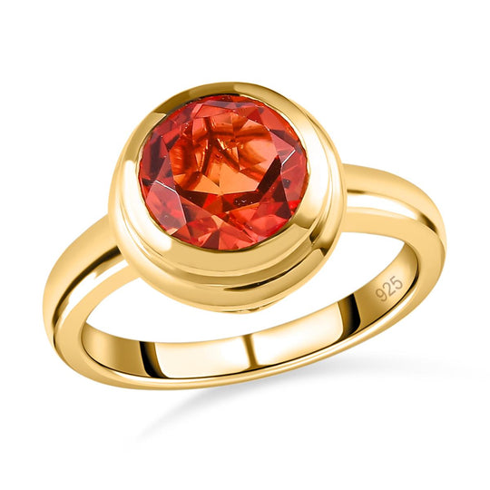 Padparadscha Triplette Quarz-Ring, 925 Silber vergoldet ca. 3.06 ct