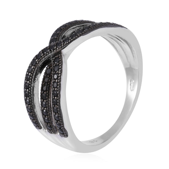 Schwarzer Spinell Ring 925 Silber rhodiniert ca. 0,59 ct