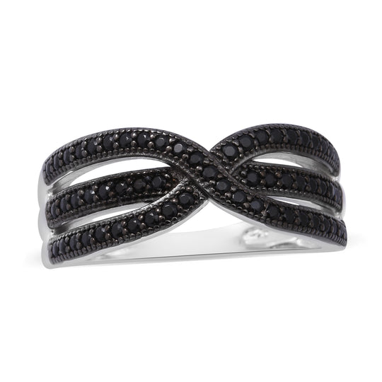 Schwarzer Spinell Ring 925 Silber rhodiniert ca. 0,59 ct