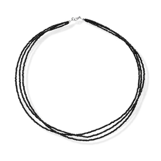 Schwarzer Spinell Halskette ca. 45 cm 925 Silber ca. 55.00 ct