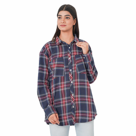 TAMSY - Damen, gewebte Hemdbluse, Größe 38, Rot und Schwarz