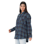 TAMSY - Damen, gewebte Hemdbluse, Größe 38, Blau und Schwarz