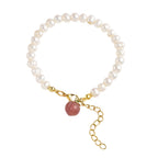 Pfirsich Achat und weißes Süßwasserperlen-Armband, 19 cm, silberfarben