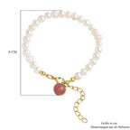 Pfirsich Achat und weißes Süßwasserperlen-Armband, 19 cm, silberfarben
