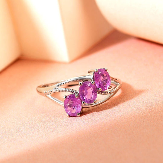 Ilakaka Rosa Saphir (Fissure gefüllt)-Ring, 925 Silber platiniert ca. 1,54 ct