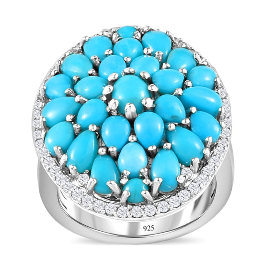 Amerikanischer, natürlicher Sleeping Beauty Türkis Ring, 925 Silber platiniert ca. 5.73 ct
