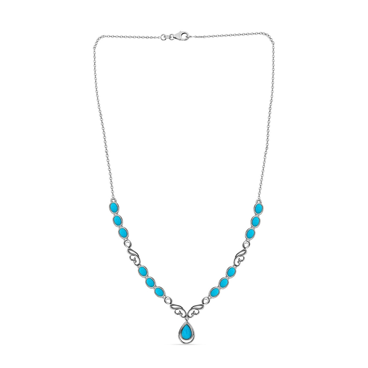Amerikanisches, natürliches Sleeping Beauty Türkis Collier, ca. 45 cm, 925 Silber platiniert ca. 6.73 ct