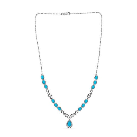 Amerikanisches, natürliches Sleeping Beauty Türkis Collier, ca. 45 cm, 925 Silber platiniert ca. 6.73 ct
