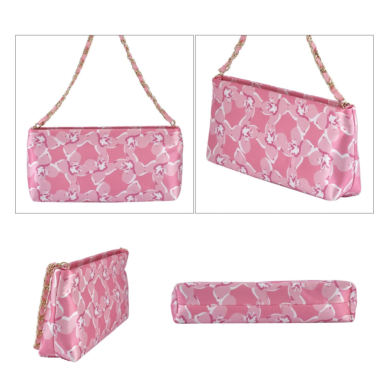Luxury Edition: Seidenbrokat Handtasche mit Satin Geschenbox, RFID, Rosa
