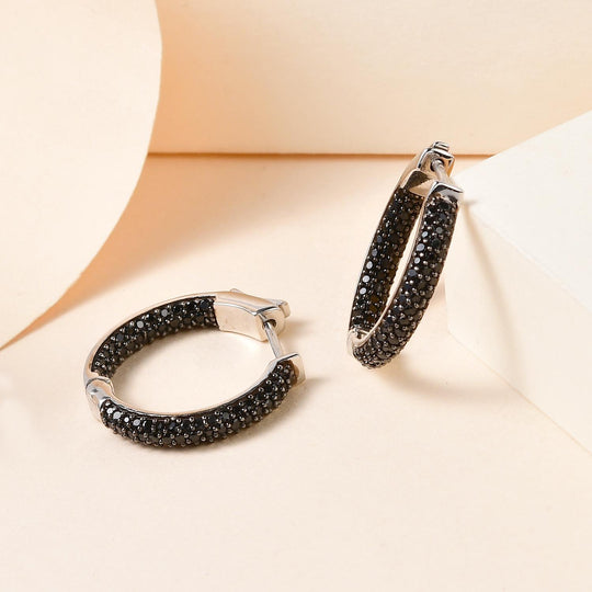 Schwarze Spinell Creolen, 925 Silber platiniert ca. 2.41 ct