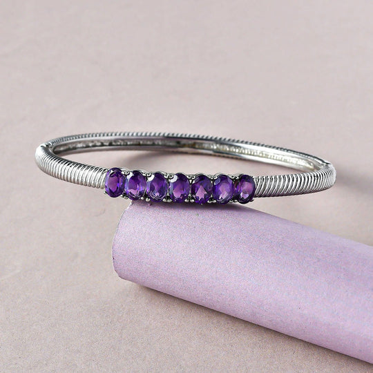 Afrikanischer Amethyst Armreif, ca. 19 cm, Edelstahl, ca. 5.16 ct