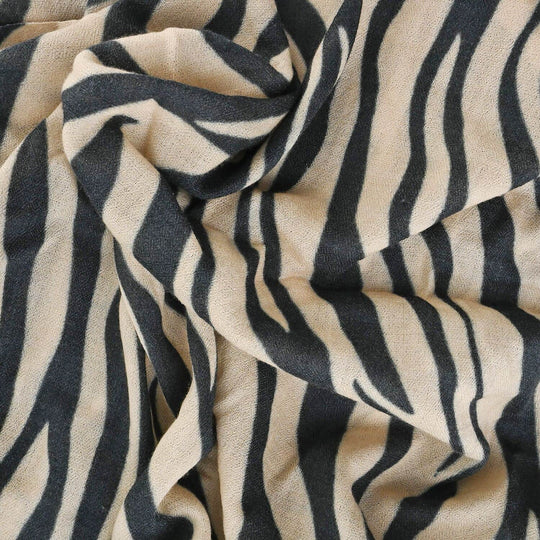 TAMSY Schal aus 100% Kaschmirwolle, Zebramuster, 71x198cm, Schwarz und beige