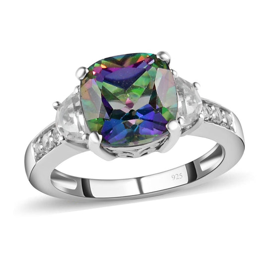 Nordlicht Mystik Topas und weißer Topas-Ring, 925 Silber platiniert ca. 4.37 ct