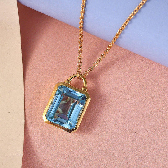 Himmelblaue Topas Halskette, ca. 45 cm, 925 Silber vergoldet ca. 7,08 ct
